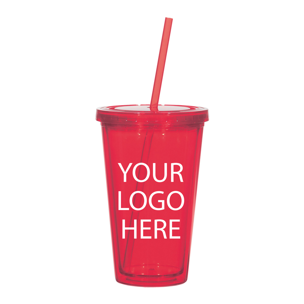 16 Oz. Double Wall Acrylic Cup w/Straw