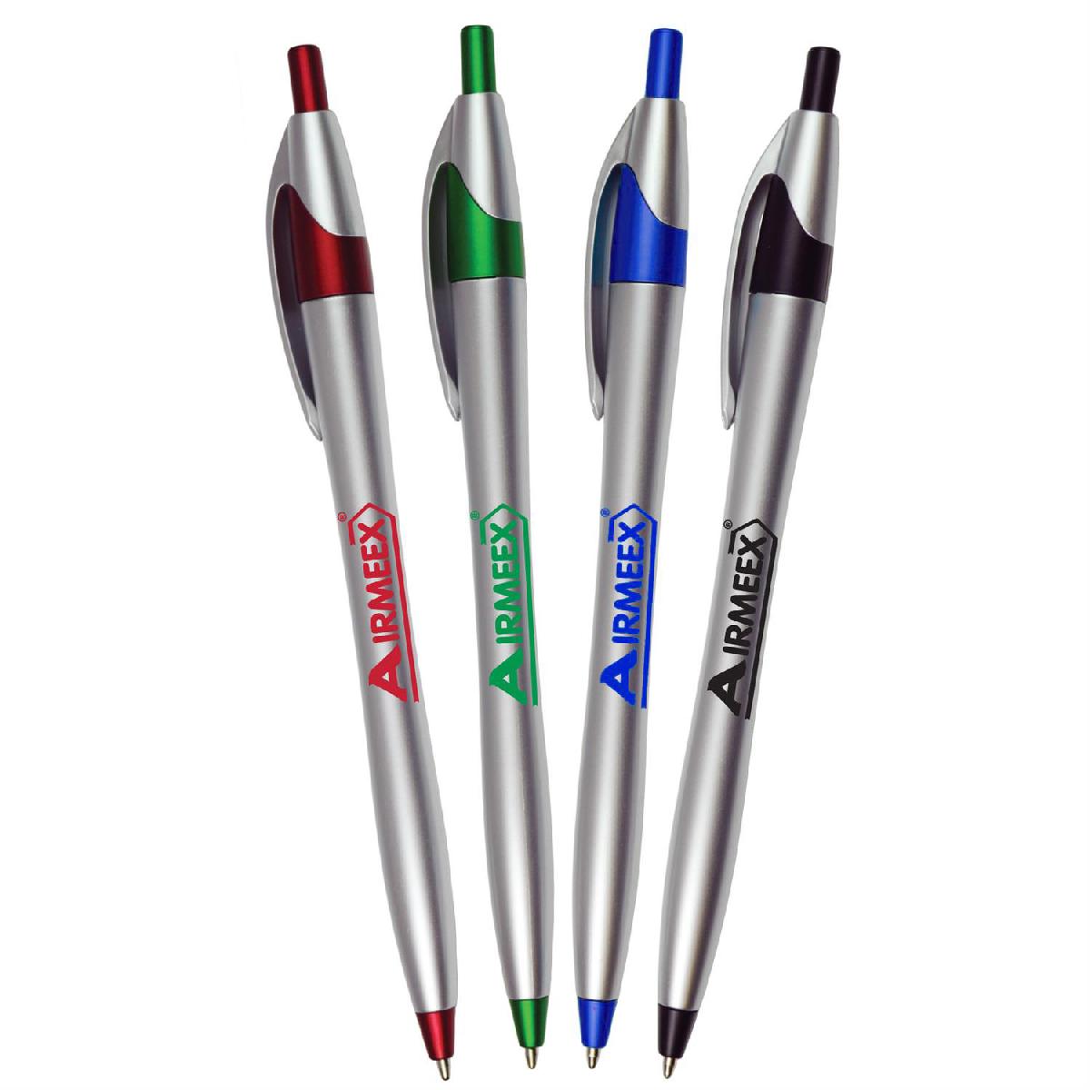 Silver Barrel European Design Ballpoint Pen w/ Colored Accents