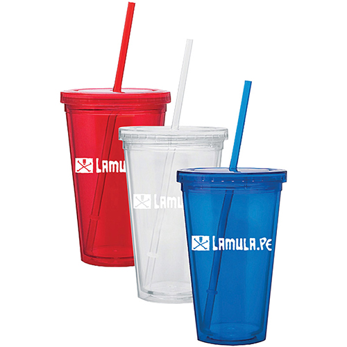 16 Oz. Double Wall Acrylic Cup w/Straw